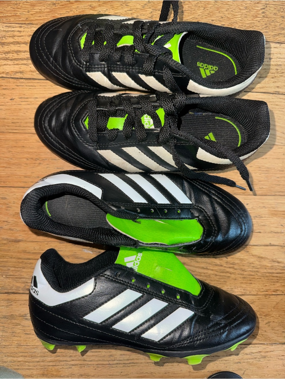 SET OF 2 adidas Black & Green Kids Soccer Cleats Sneakers